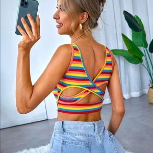 NWOT Cut Out Rainbow Stripe Crop Top